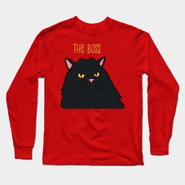 The black cat is the Boss . Dark longhaired cat queen with a serious look. Long Sleeve T-Shirt by marina63